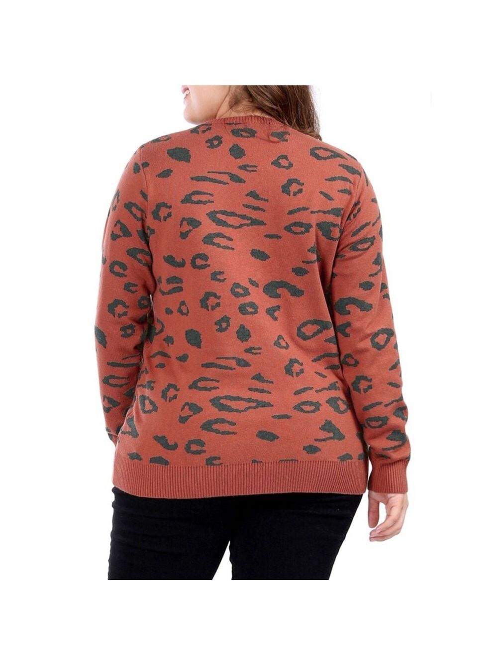 Agnes Orinda Women's Plus Leopard Print Long Sleeve Pullover Sweater - Picture 3 of 9